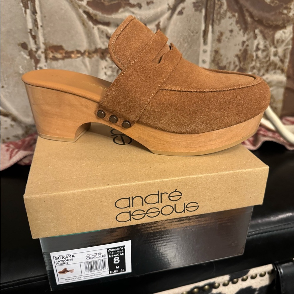 Andre Assous Brown Mules with Soft Suede and Slip-On Design